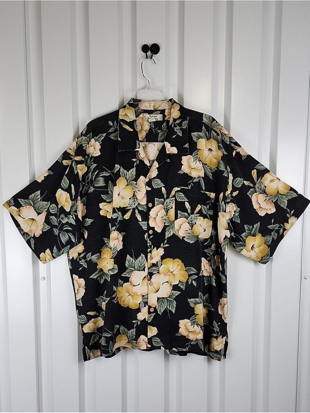 Tommy Bahama Black Short-Sleeve Floral Button-Up Silk Shirt Yellow Hibiscus XXL